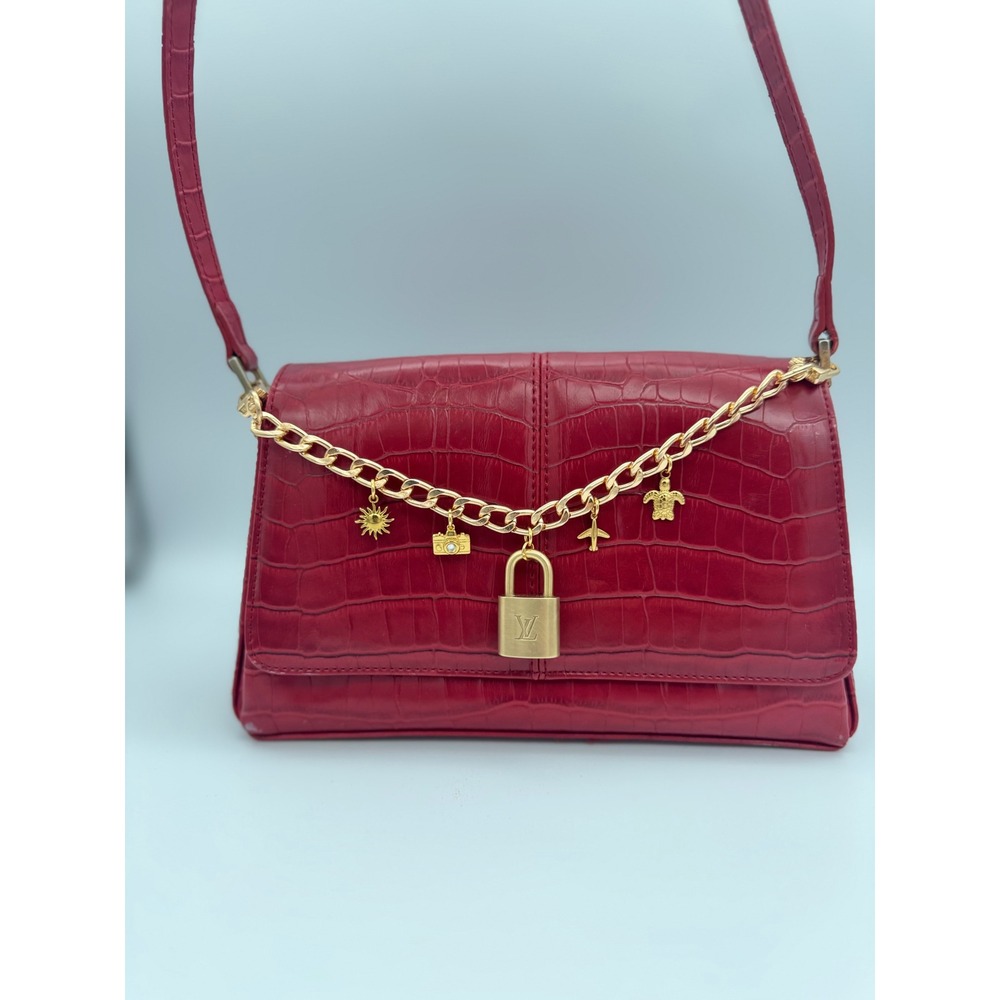 authentic Louis Vuitton padlock & no brand stainless chain repurposed bag‎ charm
